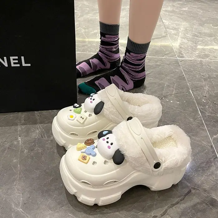 Shopping Party Zoccoli da donna foderati in pile Nuovo Stile 2023, Fodera Rimovibile, Suola Spessa, Rialzanti, Pantofole Invernali da