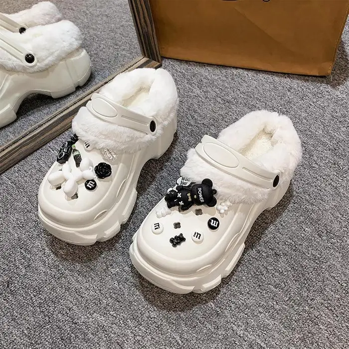 Shopping Party Zoccoli da donna foderati in pile Nuovo Stile 2023, Fodera Rimovibile, Suola Spessa, Rialzanti, Pantofole Invernali da