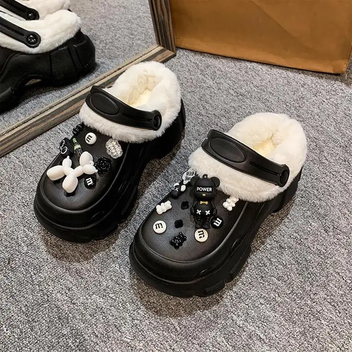 Shopping Party Zoccoli da donna foderati in pile Nuovo Stile 2023, Fodera Rimovibile, Suola Spessa, Rialzanti, Pantofole Invernali da