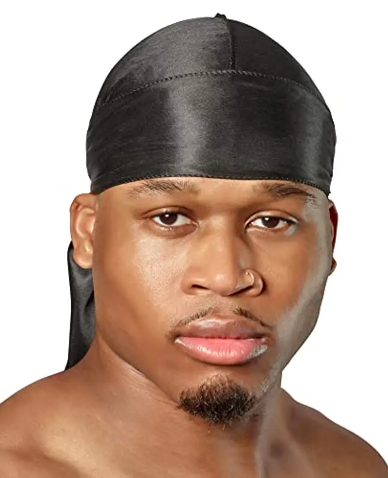 ShyneDurags Shyne Silky Durag - Nero | Perfetto per Waves, Trecce e Locs | Premium Silk Du Rags per Uomini e Donne | Coda Larga e Lunga |