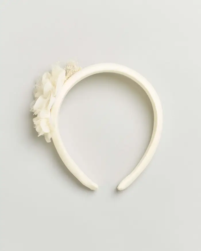 Cerchiello avorio imbottito con fiori applicati