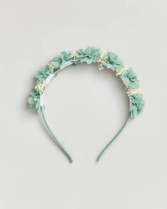 Cerchiello verde salvia con applicazioni floreali