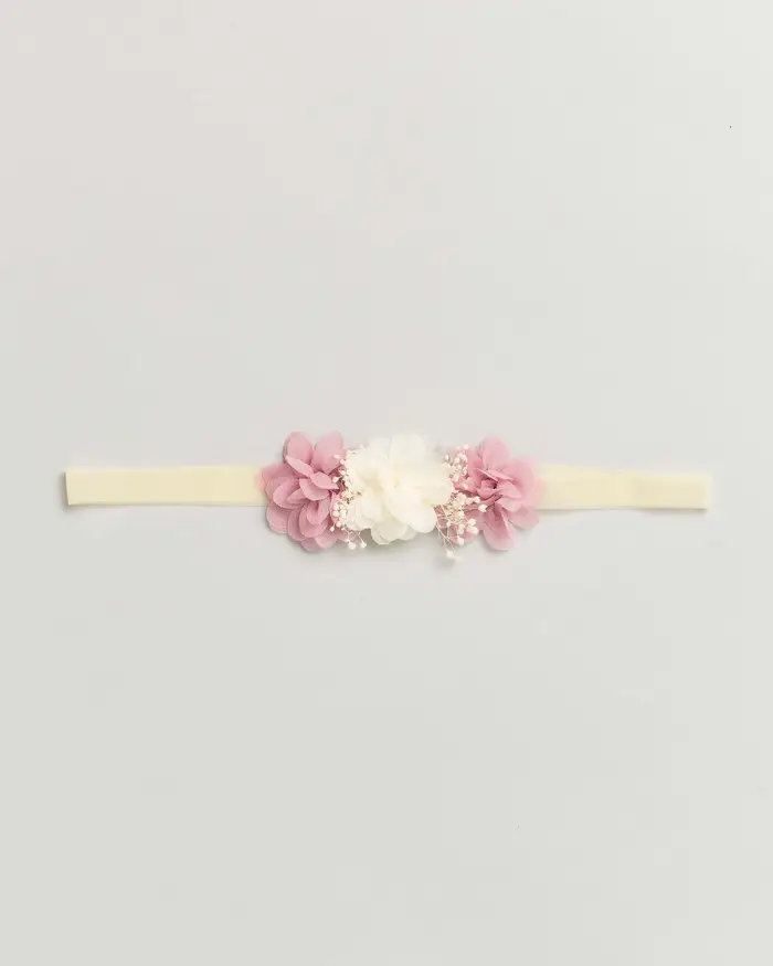 Fascetta avorio con fiori bicolore e decorazioni