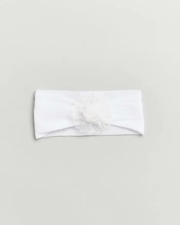 Fascia bianca da neonato con fiore in pizzo