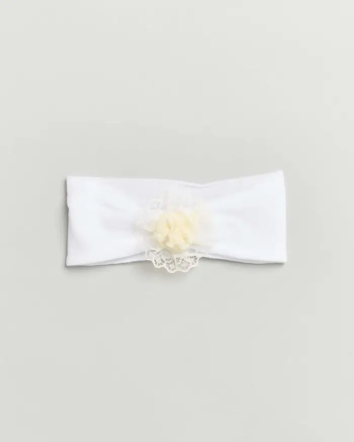 Fascia bianca da neonato con fiore in pizzo panna