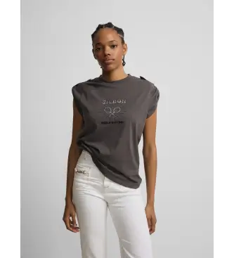 Silbon per donna S262040412190 Srotola la maglietta nera con la scritta "Have a nice day", Nero, Casual, Cotone, Manica corta