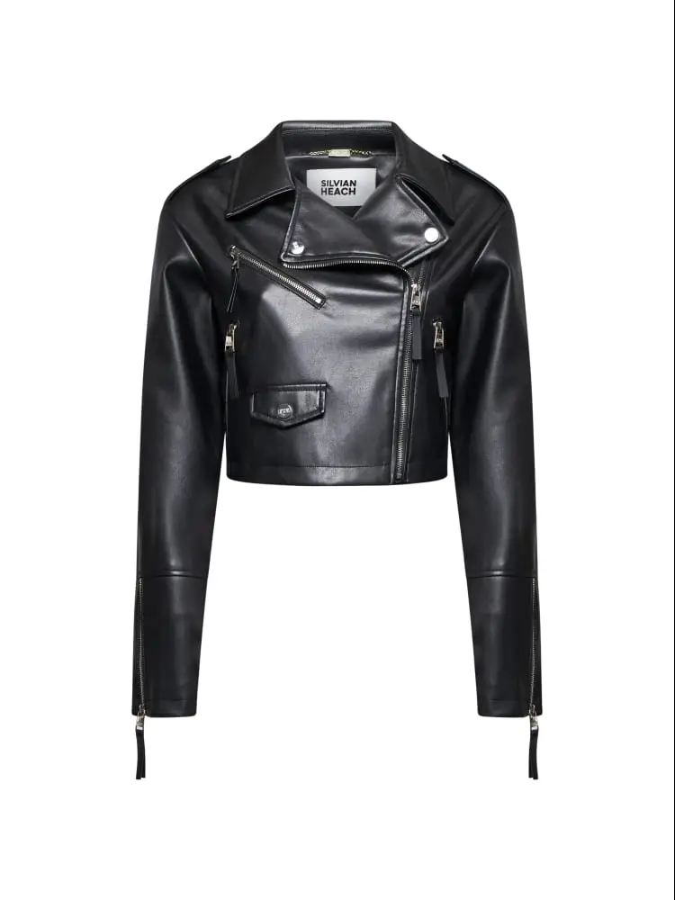 giubbino lenthe biker corto in ecopelle nero
