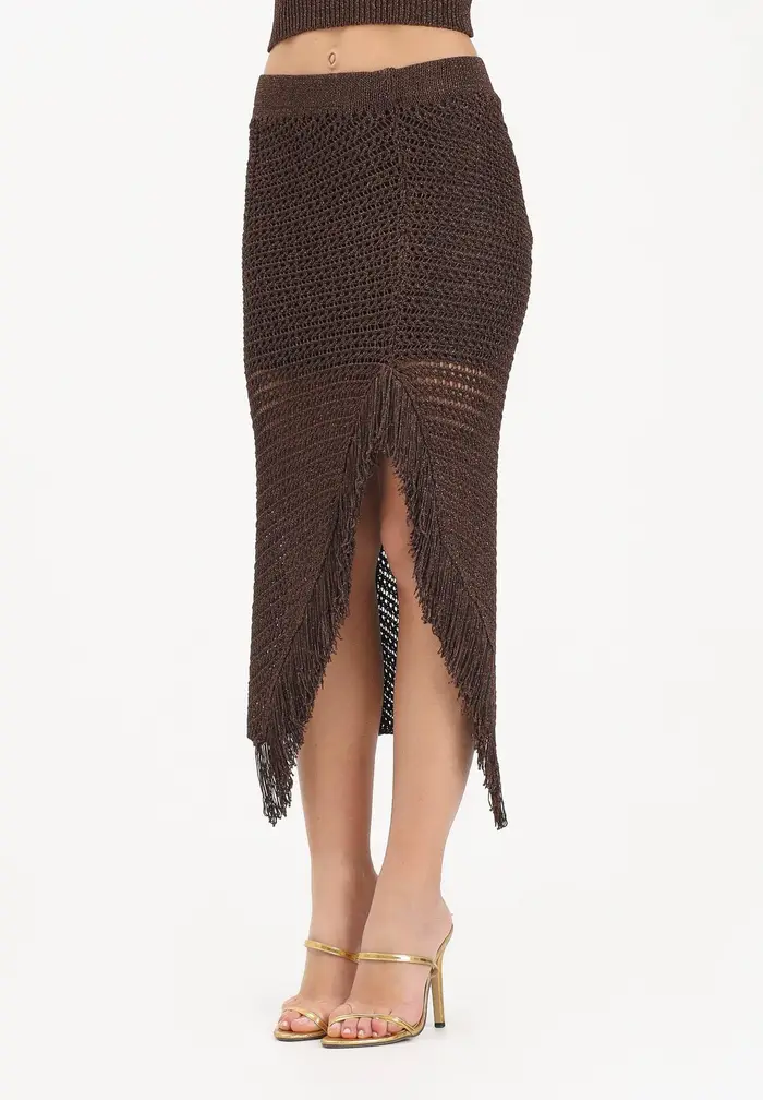 SIMONA CORSELLINI Gonna midi in maglia crochet marrone da donna