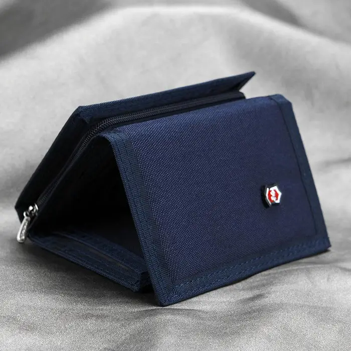 Single Portafogli Portamonete multifunzionale classico Portafoglio da uomo con cerniera in tela coreana colore blu navy