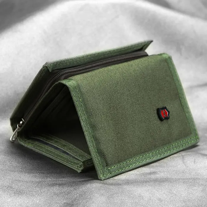 Single Portafogli Portamonete multifunzionale classico Portafoglio da uomo con cerniera in tela coreana colore verde militare