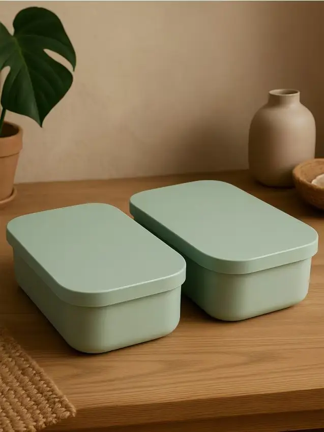 2 scatole con coperchio - verde pallido