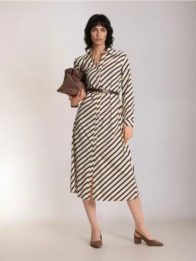 Sinsay Abito camicia con cintura in vita e cotone - multicolor