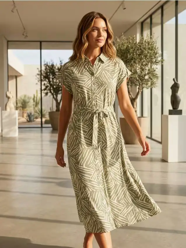 Sinsay Abito midi in viscosa con colletto - verde chiaro