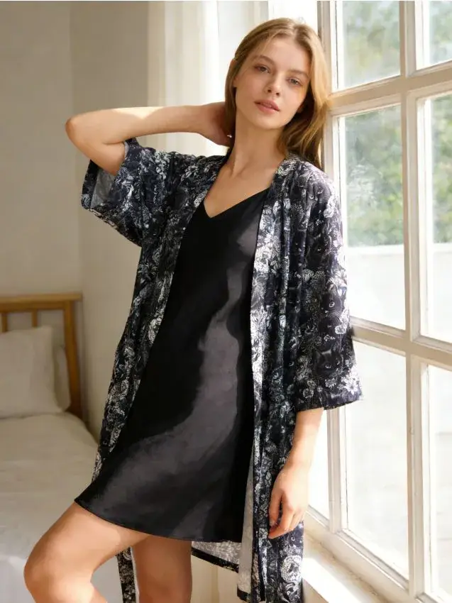 Sinsay Accappatoio da donna con cintura in vita - nero