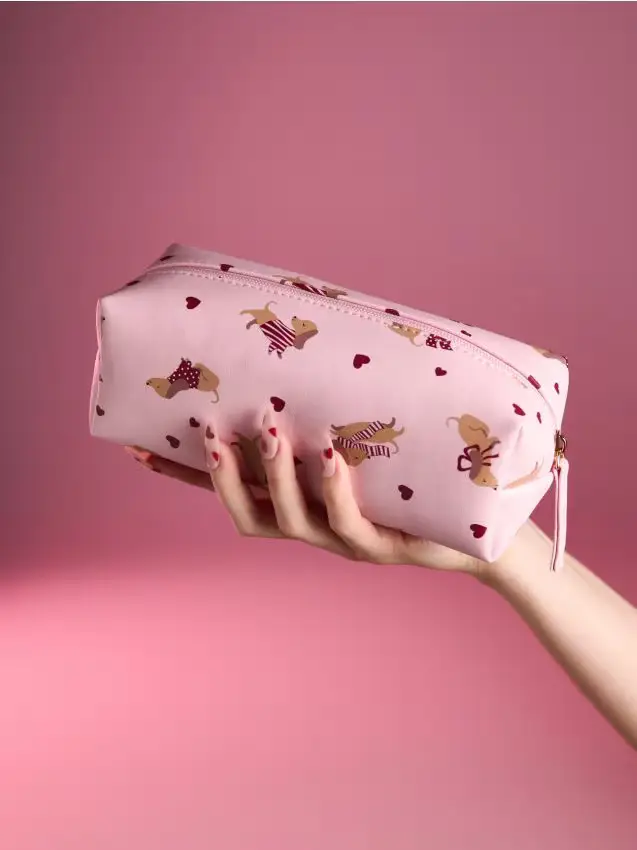 Beauty case con stampa bassotto - rosa pastello