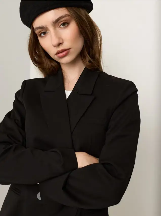 Blazer doppiopetto loose fit con misto viscosa - nero