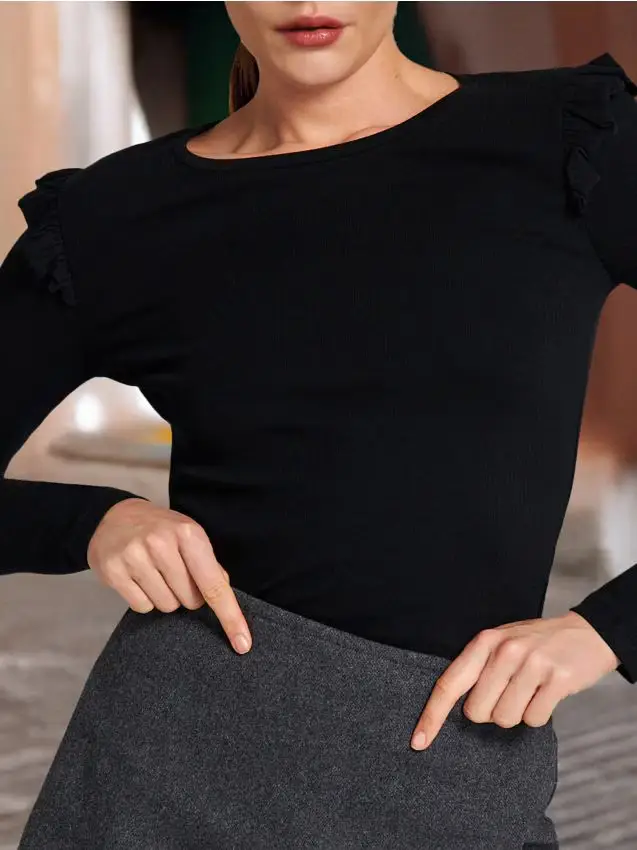 Sinsay Blusa con volant - nero