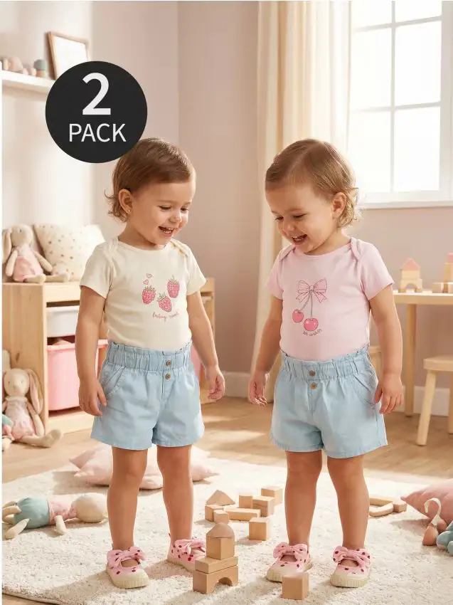 Sinsay Body neonato in cotone con stampa frutta 2 pack - panna