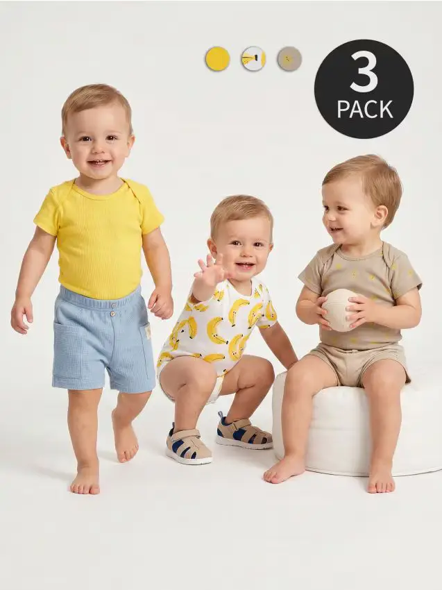 Sinsay Body neonato in cotone con stampa frutta 3 pack - panna