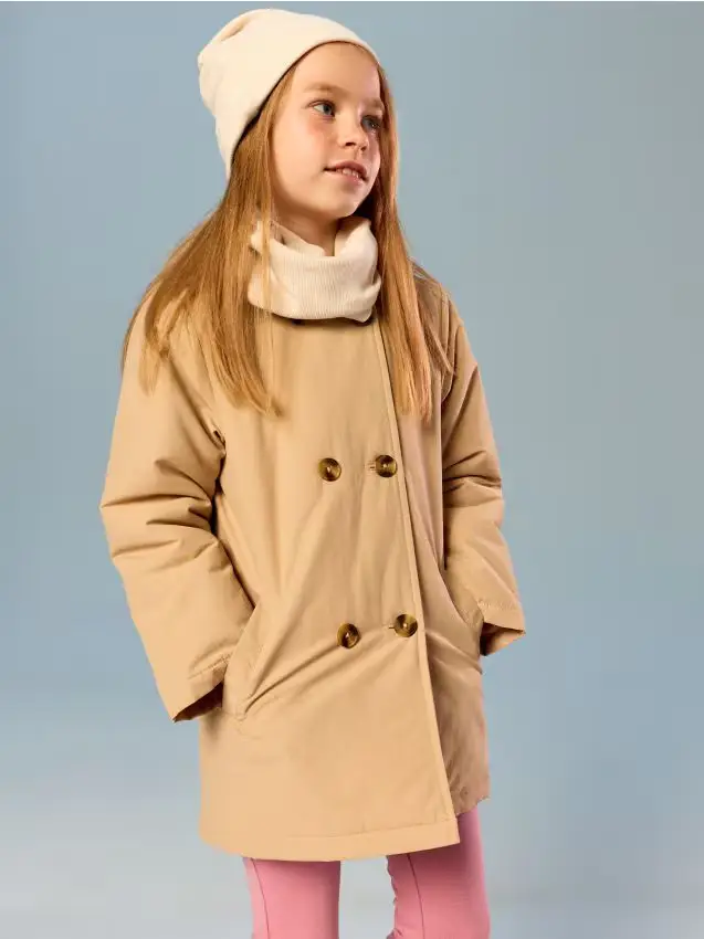 Cappotto doppiopetto con cappuccio - beige