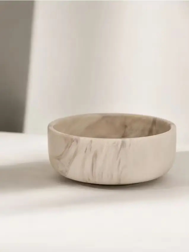 Ciotola in ceramica con motivo marmorizzato - panna