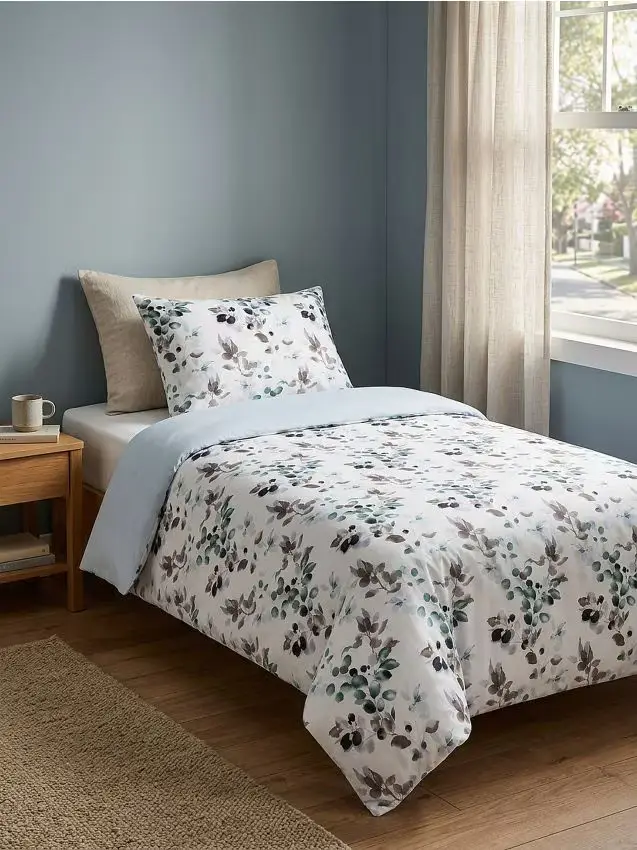 Completo Biancheria da Letto con Motivo Botanico - panna