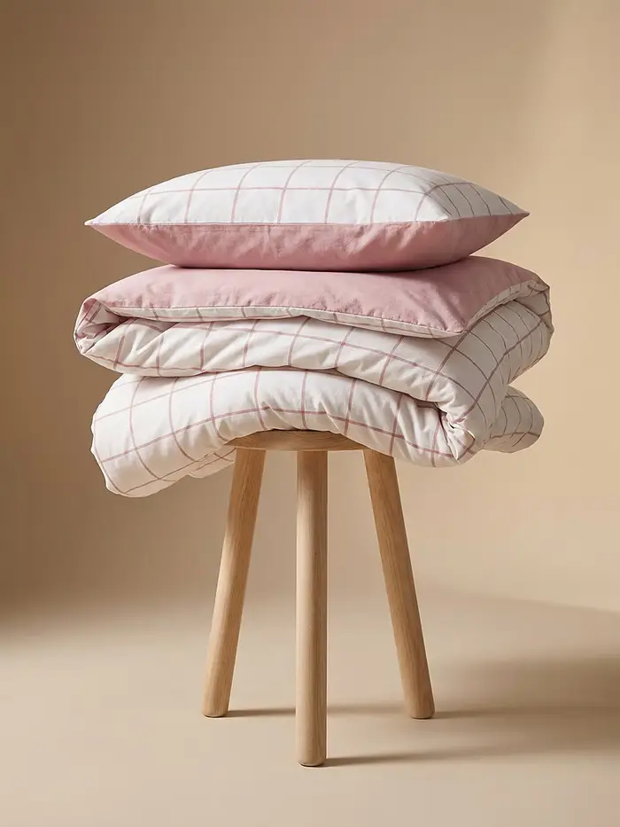 Completo di biancheria da letto a quadri - rosa cipria