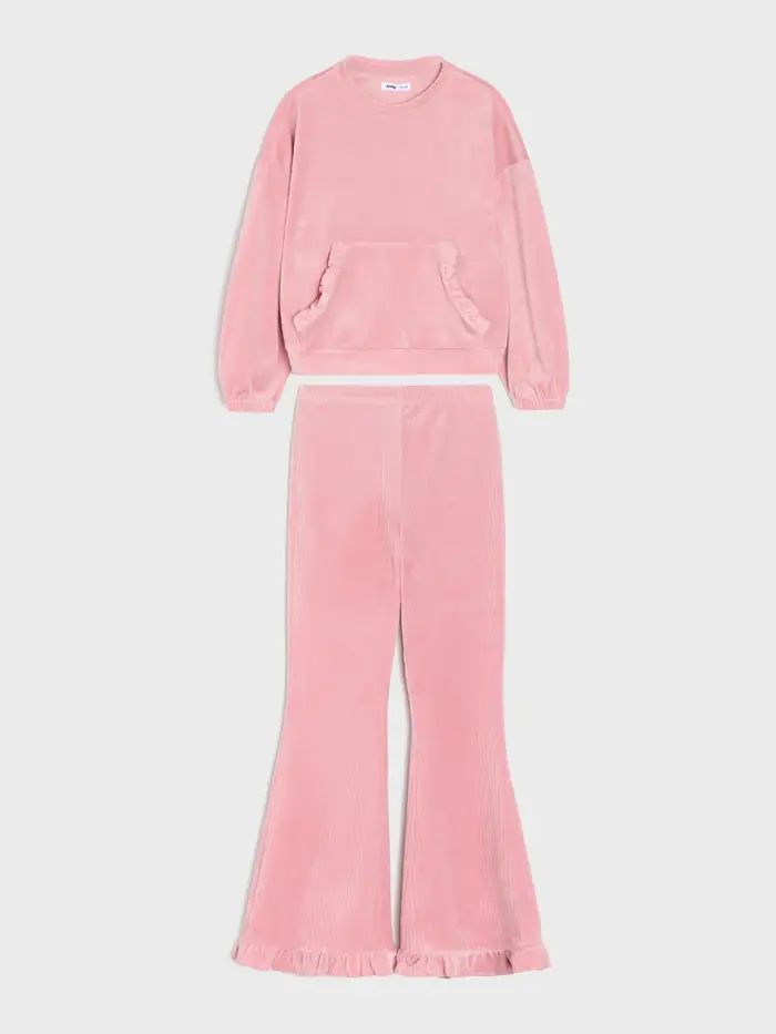 Completo felpa e pantaloni in velluto - rosa cipria