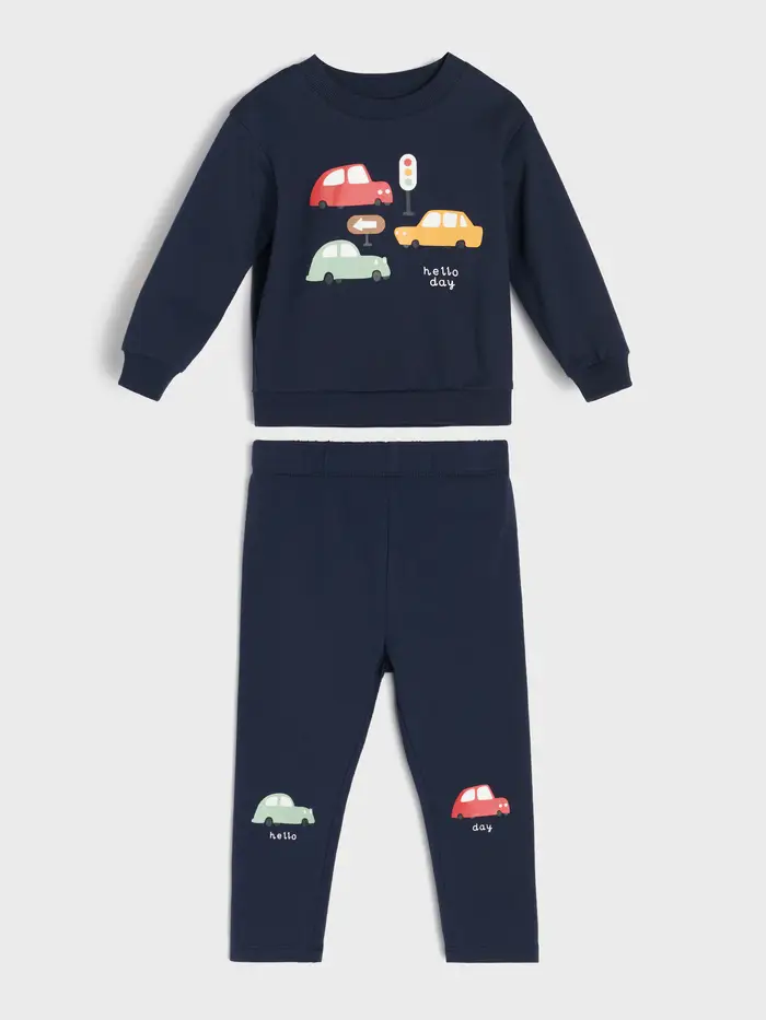 Completo in cotone felpa e leggings - blu scuro