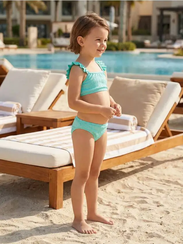 Sinsay Costume da bagno a due pezzi con volant sulle spalline - verde pallido