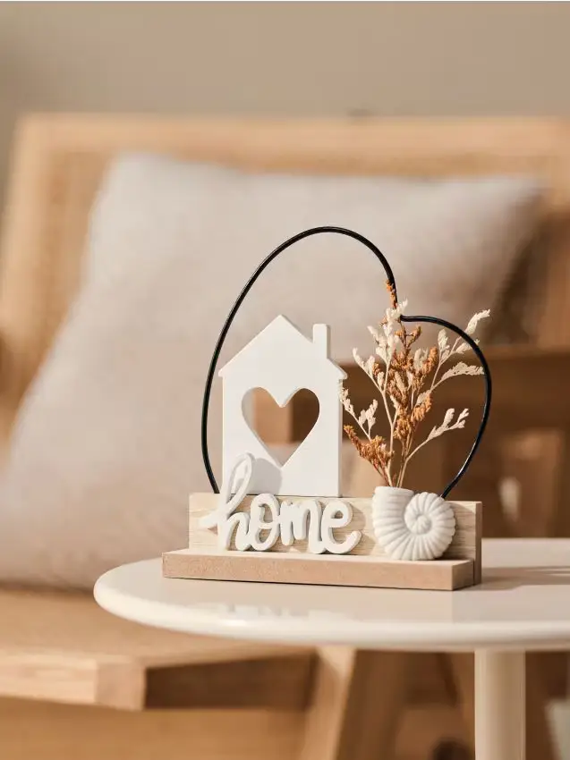 Decorazione Home da appoggio con motivo a cuore e piante secche - beige