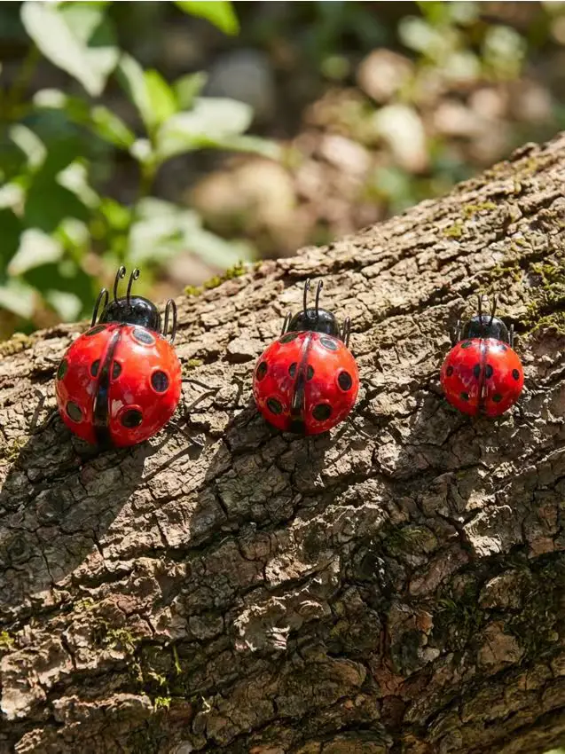 Decorazioni da giardino - coccinelle in metallo, set da 3 - rosso
