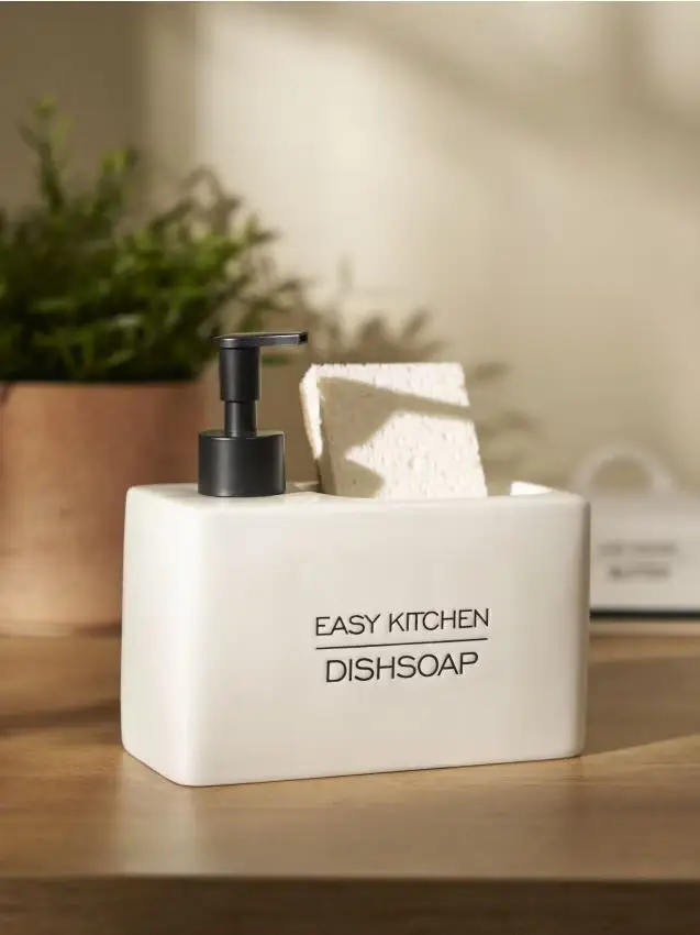 Dispenser per sapone con vano per spugna - panna