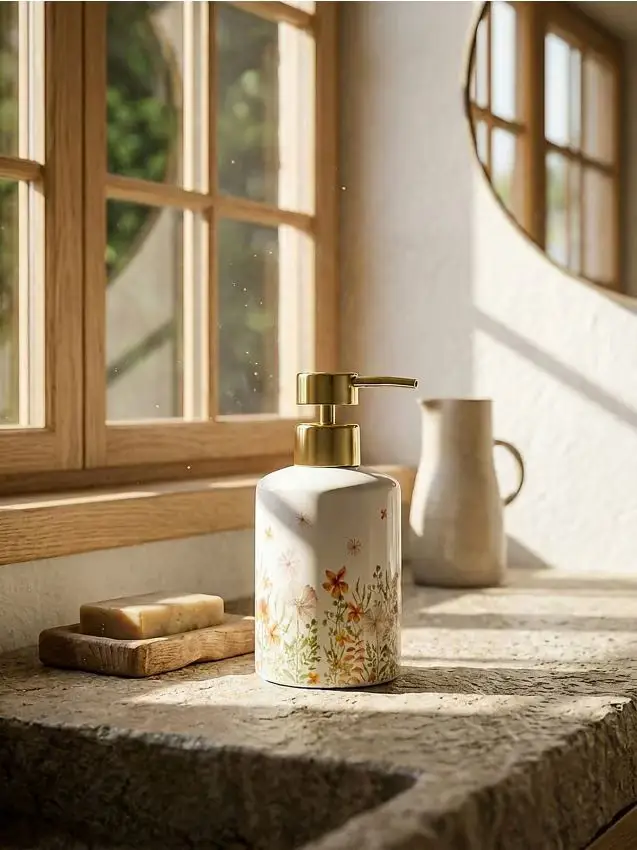 Sinsay Dispenser per sapone in ceramica con motivo floreale - beige