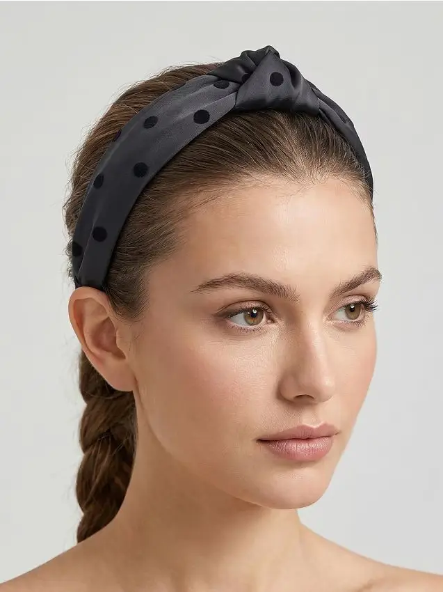 Fascia per capelli a pois con legatura - nero
