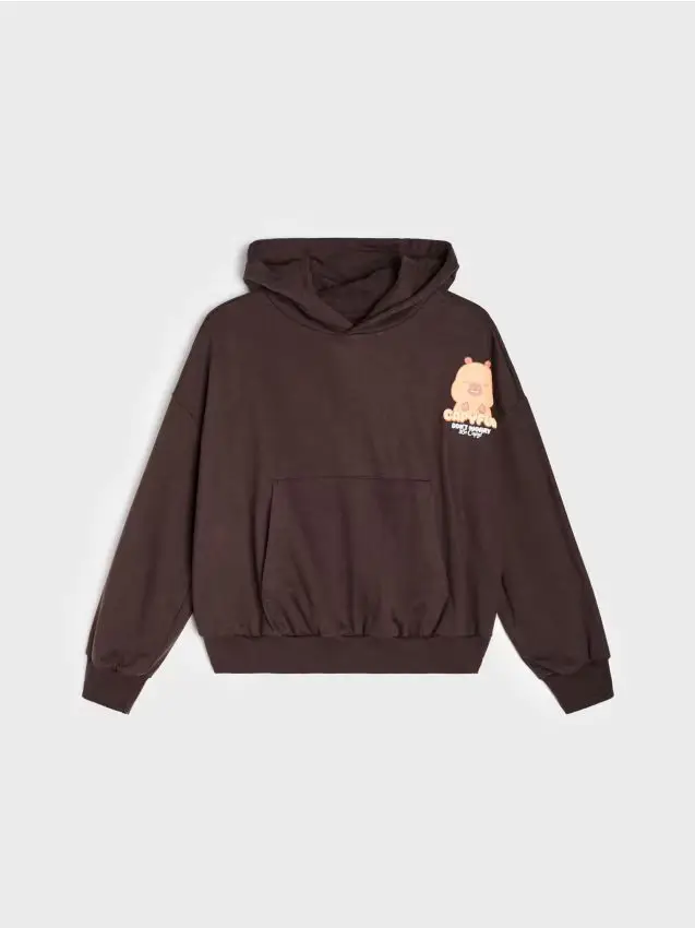 Felpa con cappuccio con stampa capibara - marrone scuro