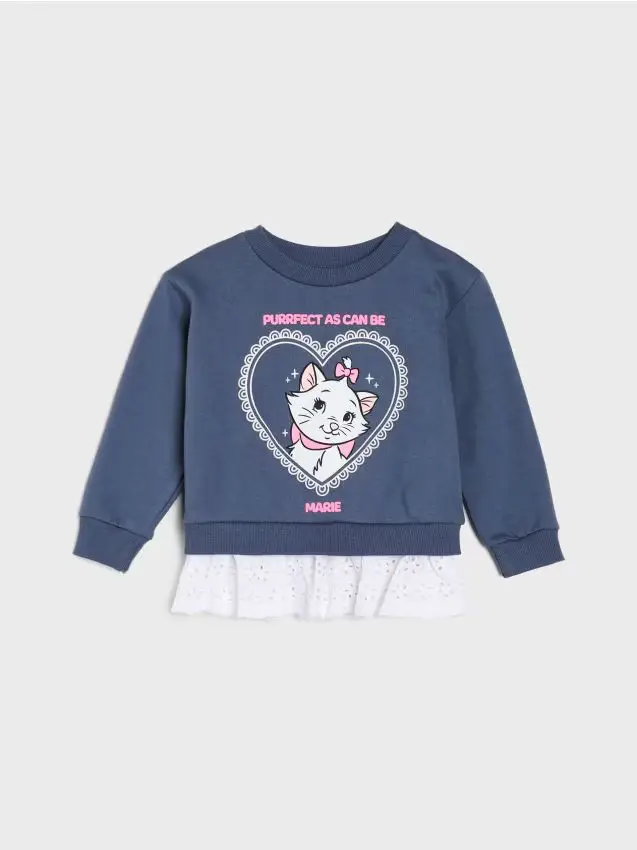 Felpa crewneck in cotone con volant decorativo Marie - mid blue