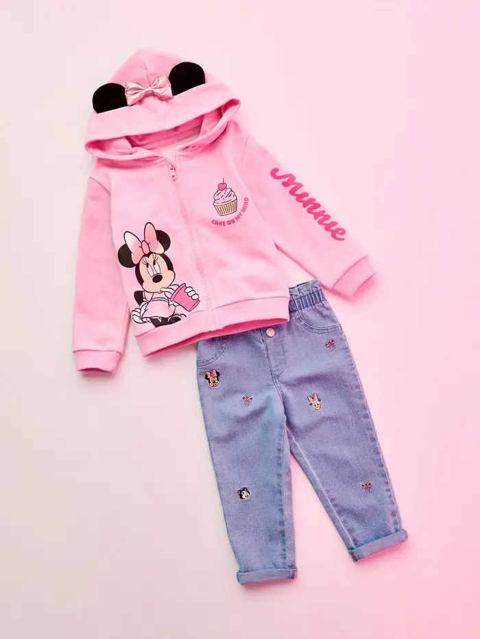 Felpa in Cotone con Elementi 3D e Stampa a Pellicola Minnie Mouse - rosa cipria