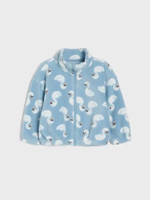 Felpa in pile con zip e motivo cigni - grey blue