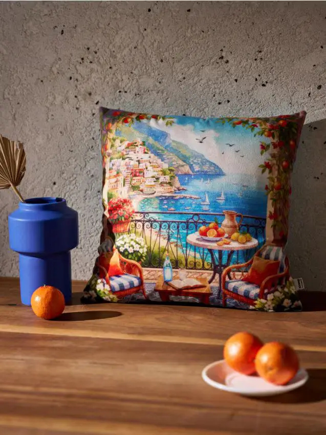 Fodera per cuscino con motivo di paesaggio italiano - multicolor
