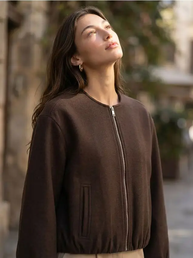 Giacca bomber in finto camoscio - marrone scuro