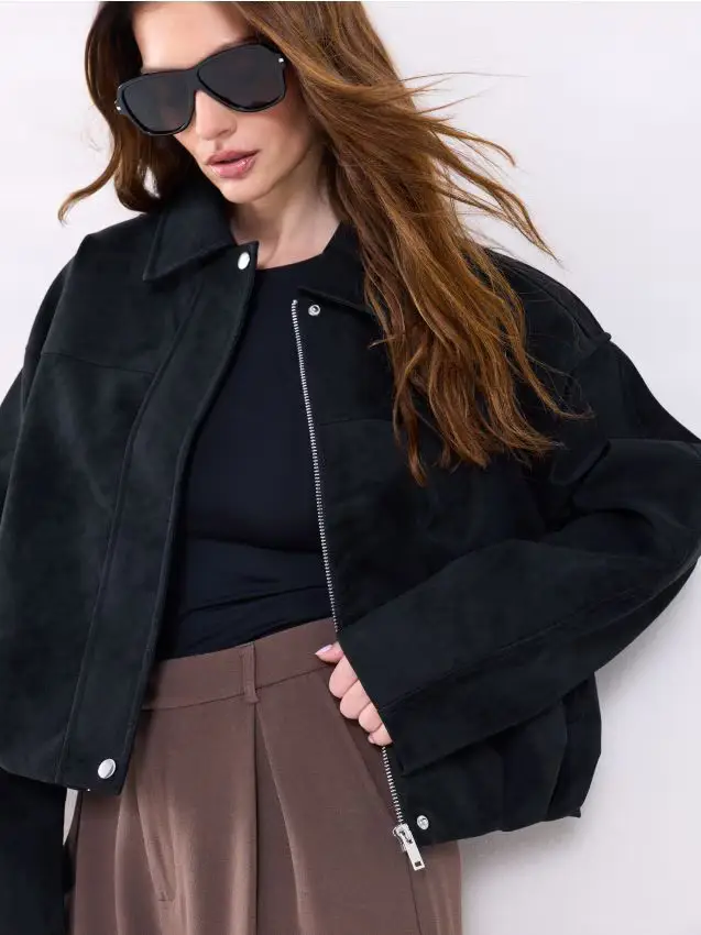 Giacca bomber in finto camoscio - nero