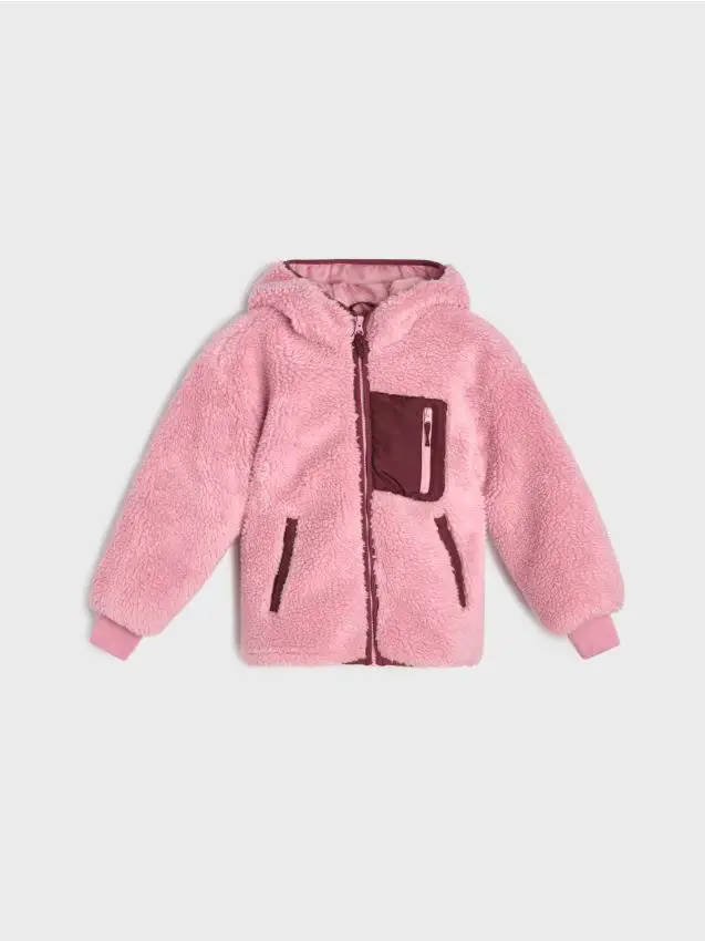 Giacca teddy con cappuccio - rosa cipria