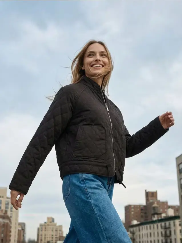 Sinsay Giacca trapuntata in cotone con zip e collo alto - marrone