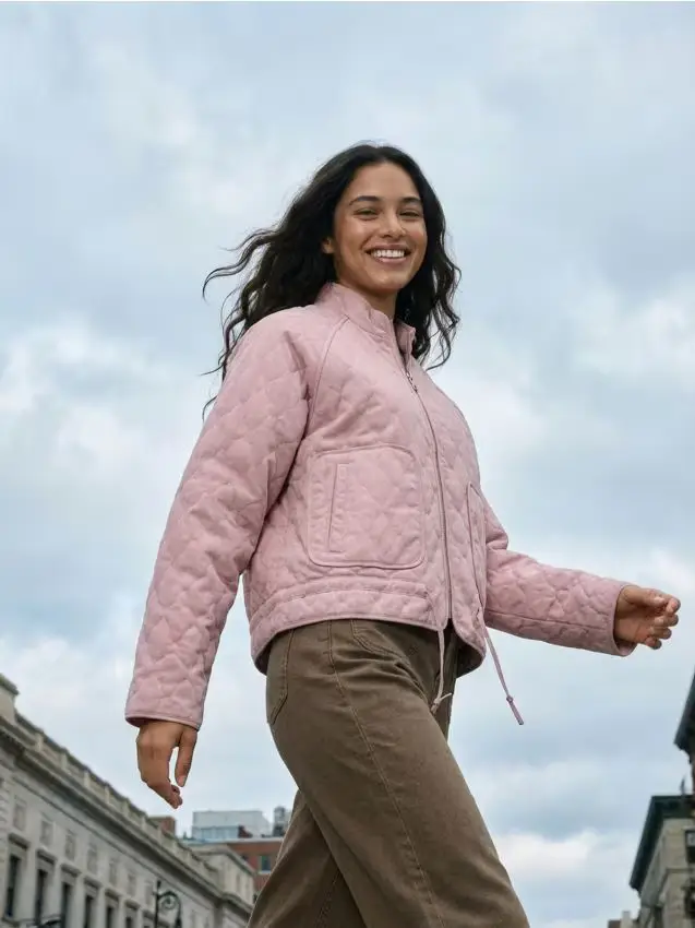 Sinsay Giacca trapuntata in cotone con zip e collo alto - rosa pastello