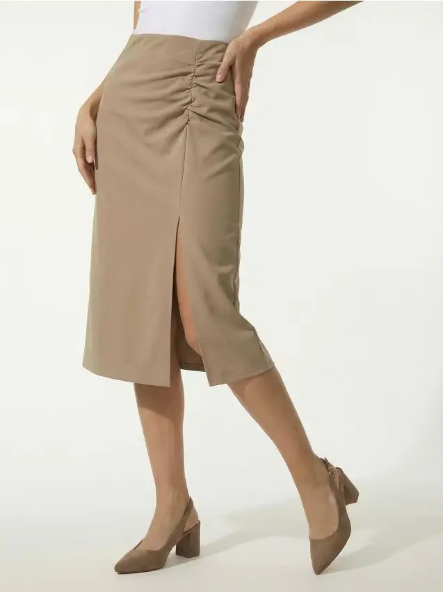 Sinsay Gonna midi con arricciatura - beige