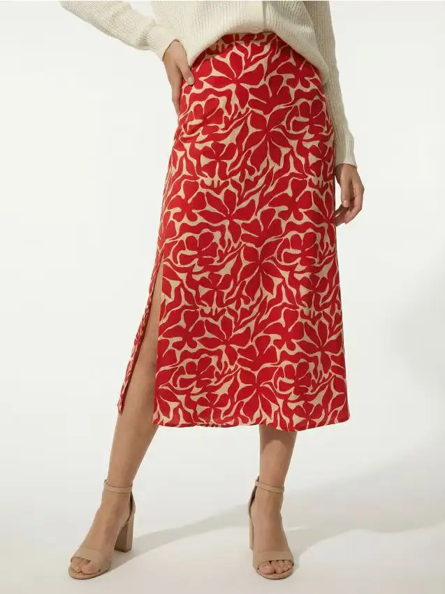 Sinsay Gonna midi in viscosa con spacchi laterali - rosso