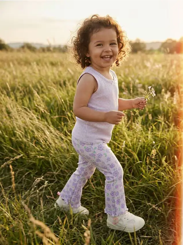 Leggings a zampa con motivo floreale - lavanda