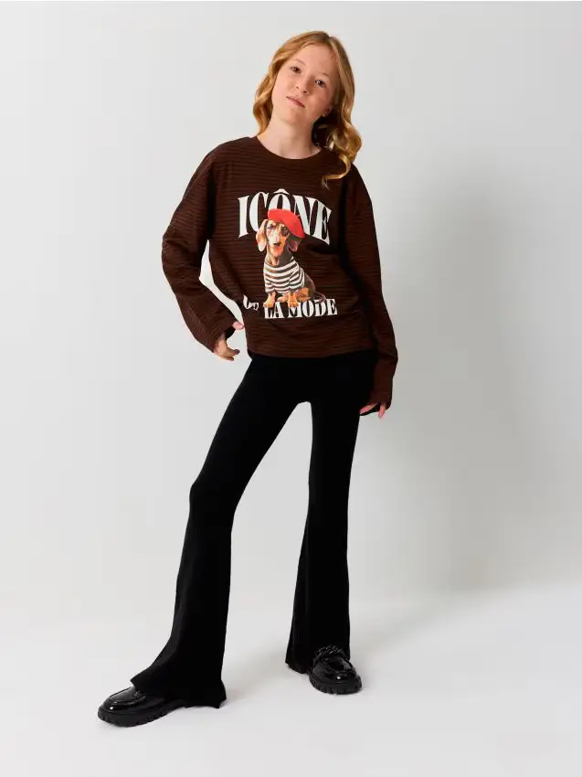 Leggings Flare A Coste Con Viscosa - nero