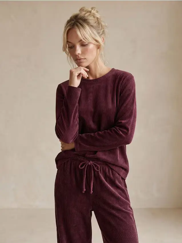 Maglietta del pigiama a coste - maroon